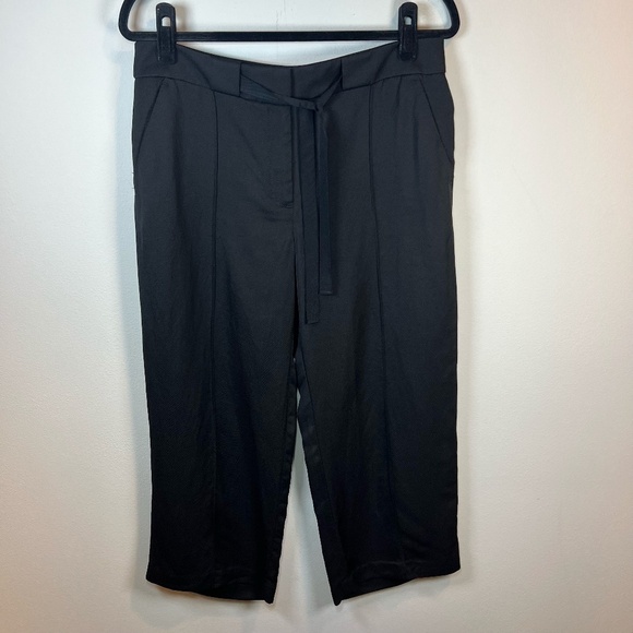 Ann Taylor Loft Women's Tie Waist Cropped Linen Blend Trouser Pants Black Size 8 - Picture 1 of 15